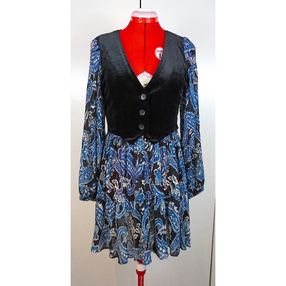 Zara Printed Dress with Velvet Vest